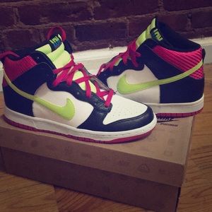 New Nike High Dunks (black, lime green and pink)